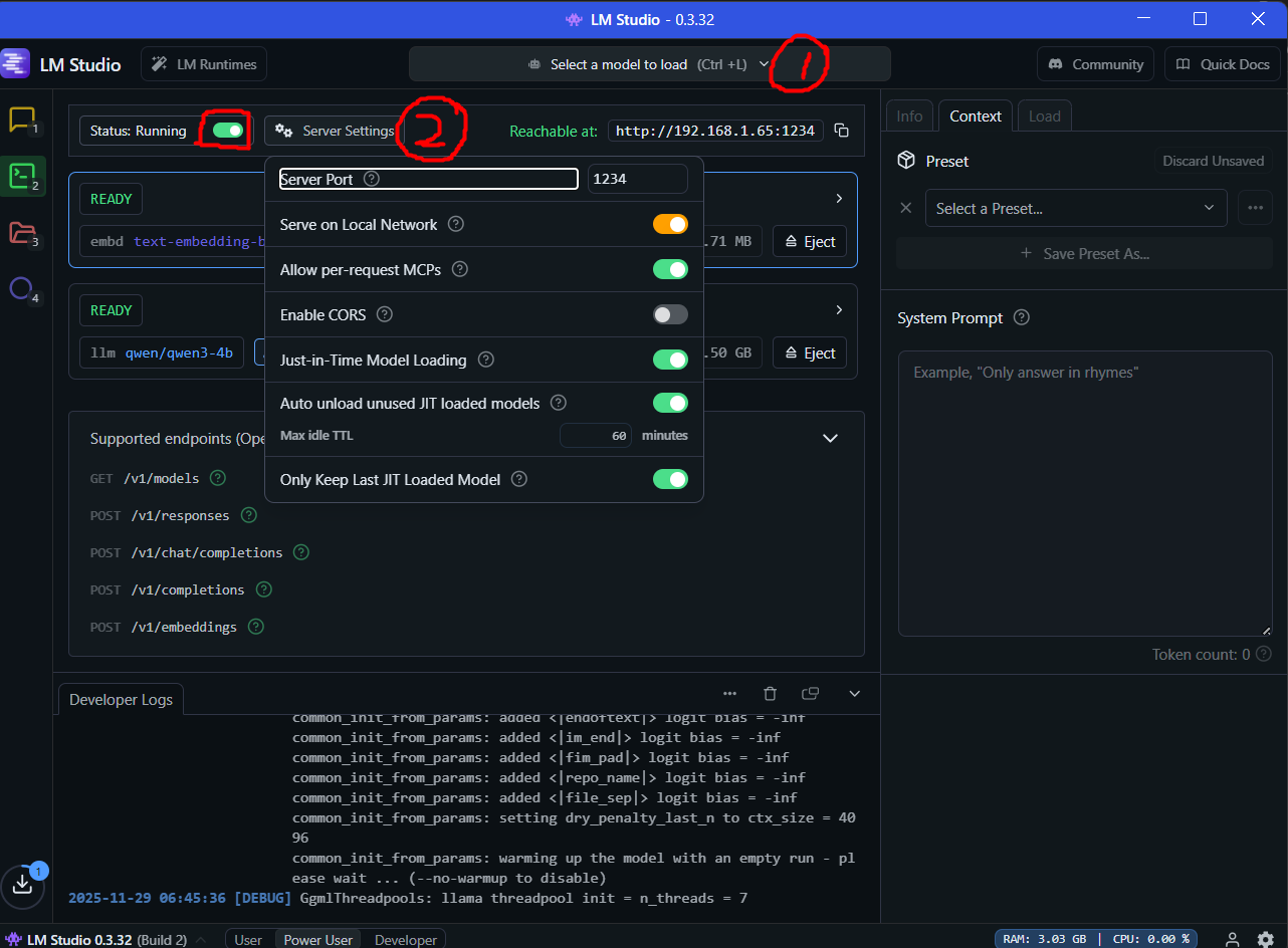 LM Studio Server Settings